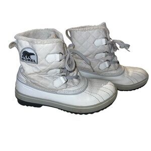 Sorel Womens Size 8 Tivoli Boots White Leather Lace Up Ankle Comfort NL1778-100